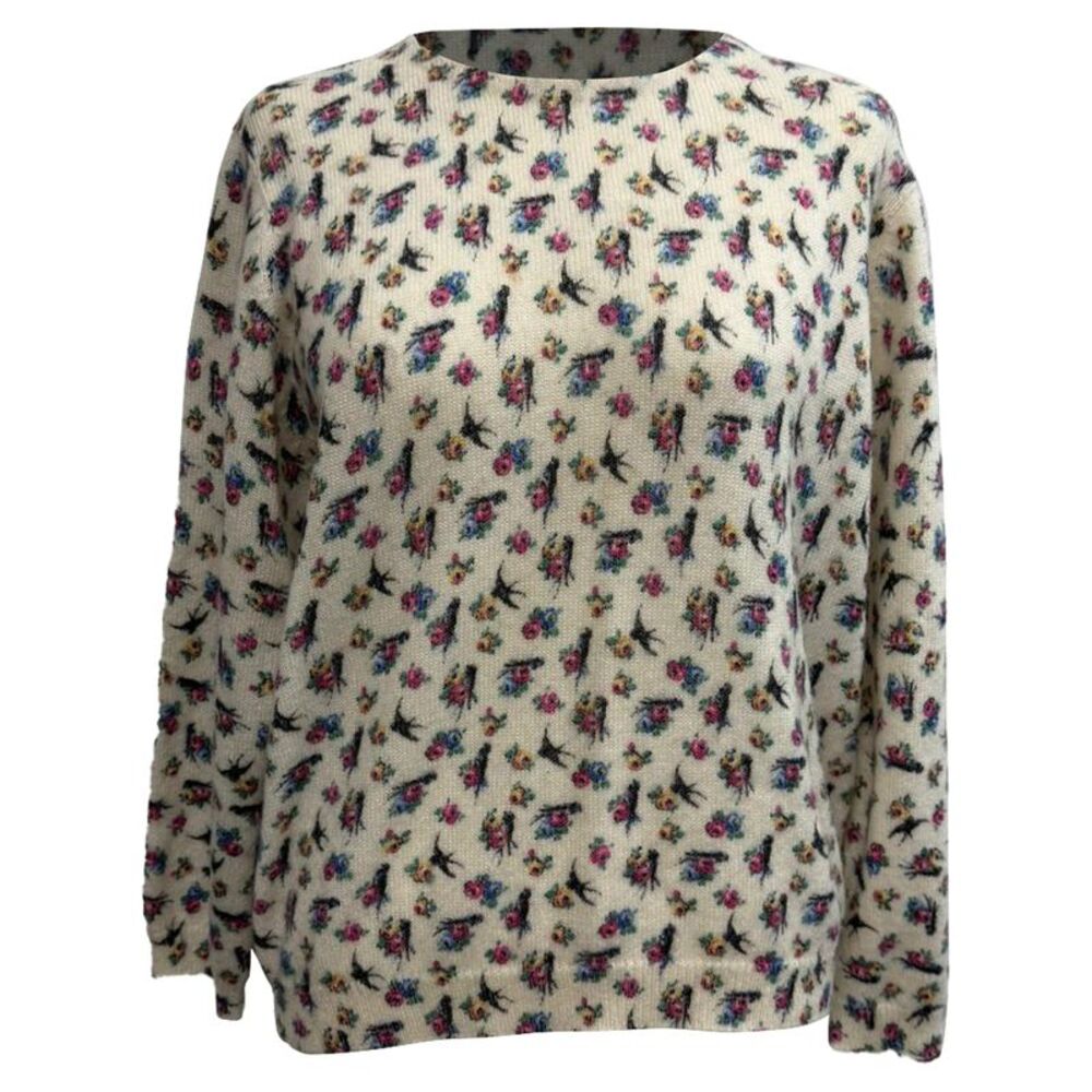 Prada Floral-Print Back-Buttoned Sweater in Multicolor Wool